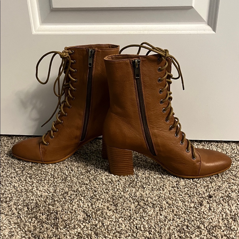 Brown Leather Lace-Up Ankle Boots
